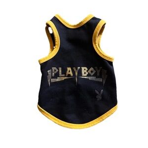 PLAYBOY Dog Tank Top in Black with Gold Trim